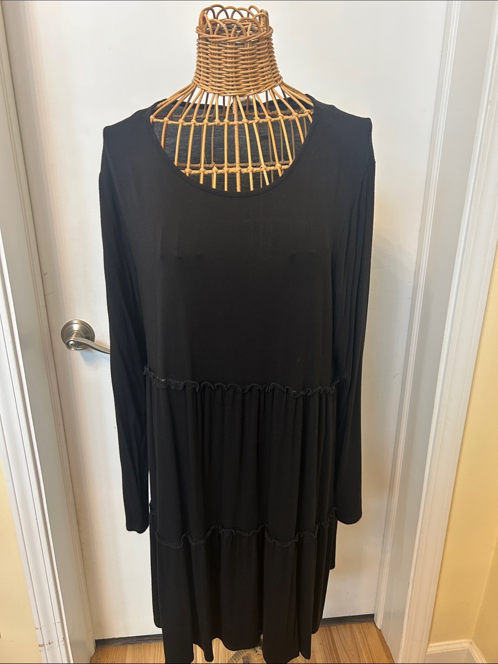 Black Long-Sleeve Tiered Swing Dress